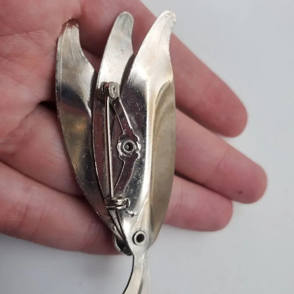 Silver leaf trio brooch vintage harvest